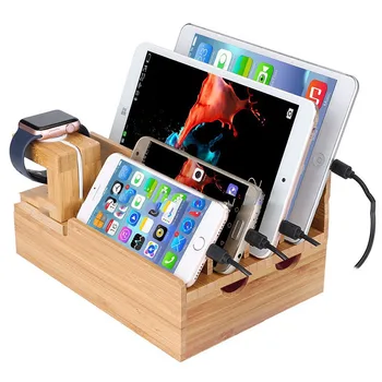Universal Mobiltelefon, Tablet-PC Holder Bambus Opladning Station Dock Træ Opbevaring Stå For Apple Ur iPad iPhone 5 6 7 8 Plus