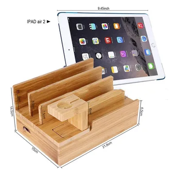 Universal Mobiltelefon, Tablet-PC Holder Bambus Opladning Station Dock Træ Opbevaring Stå For Apple Ur iPad iPhone 5 6 7 8 Plus
