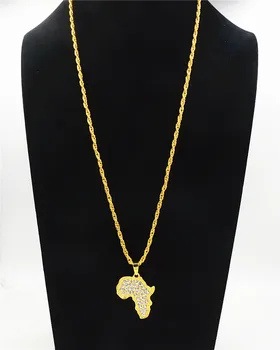 Uodesign Afrika Kort Halskæde Guld Farve Vedhæng & Kæde Afrikanske Kort Gave for Mænd/Kvinder Etiopiske Trendy Smykker
