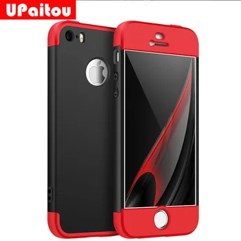 UPaitou 360 Graders Fuld Dækning Red Cases Til iPhone 5 5S SE Sag Luksus 3 i 1 Hårde PC Tilfælde Dække For iphone 5 5S SE Tilbage Sag
