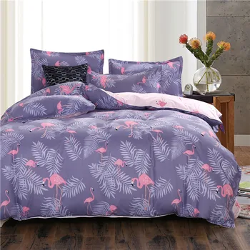 USA Europa Size Sengetøj Sæt Flamingo Duvet Cover Sæt værelse med Kingsize-senge anvendes Blødt Sengetøj i lilla