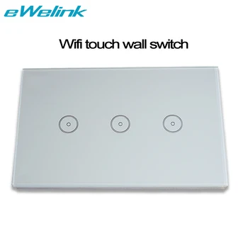 Usa version 3 bande wi-fi væg sensor touch skifte arbejde med amazon alexa smart fjernbetjening af telefonen on / off-kontakt