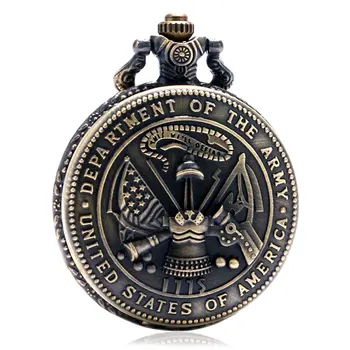 Usa vintage bronze Us Department of the Army Tabard Design Pocket Watch Mænd Dreng Cool Ur med Kæde P935