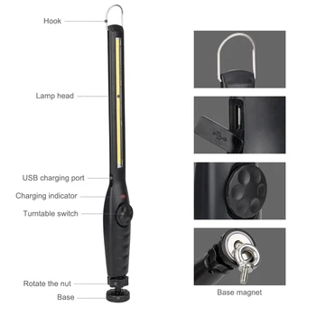 USB-Genopladelige COB LED arbejdslampe Fakkel 1*COB lys Stribe Lommelygte led-Bil Styling Hjælp af Rørlig Nat Lys Lampe