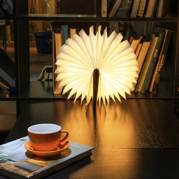 USB-Genopladelige LED-Sammenklappelig Træ-Book Form bordlampe Nightlight Booklight til Indretning Varm Hvid Lys Drop Shipping