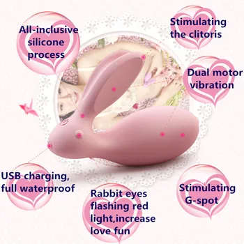USB-Opladning Kanin-klitoris Stimulator Trådløse Kontrol Usynlige Strap On Vibrator Elsker Æg Dobbelt Stærk Strøm sexlegetøj Til Kvinde