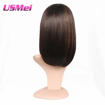 USMEI 14 inches to Farver Mellemlang Lang Kvinder Paryk varmeandig Brown Straight Cosplay Parykker syntetiske Yaki glat hår