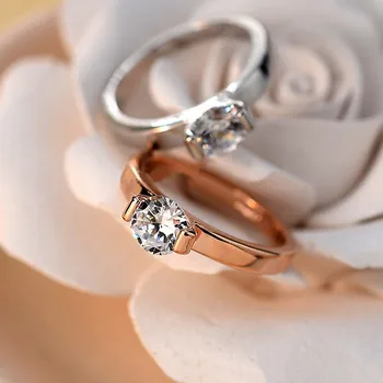 USTAR Klassiske 1ct Cubic Zirconia Bryllup ringe for kvinder Steg Guld farve Krystaller forlovelsesringe kvindelige Anel top kvalitet