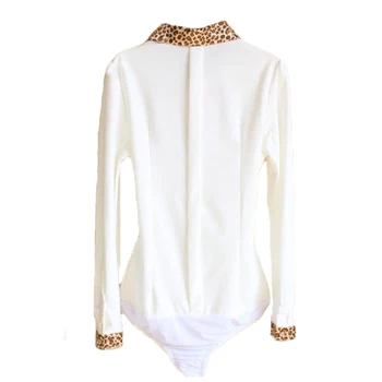 UsualYeah Nye Mode Elegant langærmet Chiffon OL Body Skjorte Bluse med Leopard Design Mørk Beige, Sort S-M-L-XL SY0125