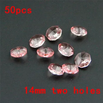 Vand Pink 50stk 14mm Crystal Prism Dele Perler I To Huller Gardin Prisme Vedhæng Dekorere Loftet Lys til Hjemmet/Spisestue