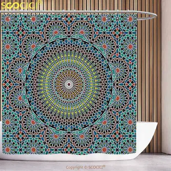 Vandtæt Badeforhæng Geometriske Udsmykning Traditionelle Mellemøstlige Marokkanske Arabesque Kultur Kunstfærdige Design Skifer Blå Ruby