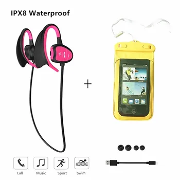 Vandtæt Bluetooth Hovedtelefoner til Svømning Ipx8 Hovedtelefoner med Mikrofon Stereo Bas-Sport, der Kører Hovedtelefoner til Telefonen Taske