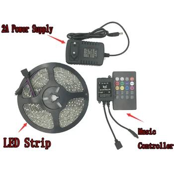 Vandtæt RGB LED Strip 5M 300Leds SMD3528 Musik Controller, 12V, 2A Strømforsyning Fleksibel Led Lys Båndet Hjem Dekoration Lamper