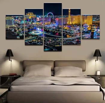Varm 5 Stykker Las Vegas City Print På Lærred Maleri På Lærred Væg Kunst Maleri Home Decor 5 Paneler Modulære Gratis Fragt