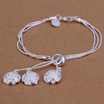 Varmt!engros-for kvinder/mænds sølv forgyldt armbånd 925 fashion Sølv smykker armbånd 3line&blomster Armbånd SB291