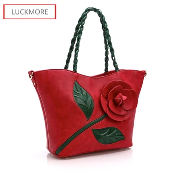 Varmt!!Stor Rose Blomst Kvinder Læder Håndtasker Luksus Kvinder Håndtaske Berømte Mærke Kvindelige Tote Kvinders Messenger Bag Vintage Kvinder Taske