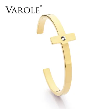 VAROLE Enkle Stil armbånd i rustfrit stål armbånd & armbånd til kvinder med krystaller, Guld Farve armbånd Pulseras Smykker