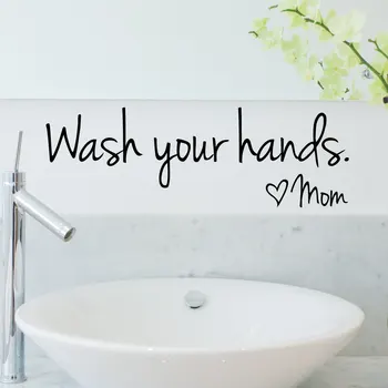 Vask Dine Hænder tegn Mødre Kærlighed Citerer Wall Sticker Home Decor Sort Vinyl Kunst Decal Flytbart Toilet Badeværelse vægoverføringsbilleder