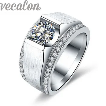 Vecalon 2016 Nyt bryllup Band ring for Mænd 2ct Cz Birthstones 925 Sterling Sølv mandlige Engagement Finger ring mode Smykker