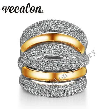 Vecalon 234pcs sten AAAAA Zircon Cz Tværs af Engagement ring for Kvinder 14KT Hvid Gul Guld Fyldt Kvindelige Band ring