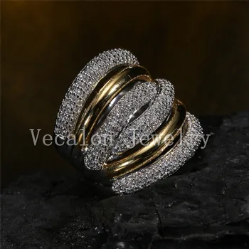 Vecalon 234pcs sten AAAAA Zircon Cz Tværs af Engagement ring for Kvinder 14KT Hvid Gul Guld Fyldt Kvindelige Band ring