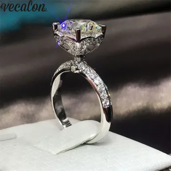 Vecalon Hjertet Blomst 925 Sterling Sølv ring 5A Zircon Cz Crystal Engagement bryllup Band ringe til kvinder, Brude Smykker Gave