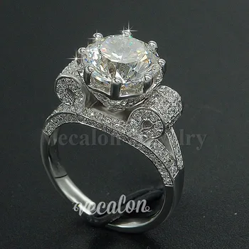 Vecalon Luksus Smykker Kvinder Mænd ring 9mm 3ct AAAAA zircon Cz 925 Sterling Sølv Par Party Engagement bryllup Band ring Gave