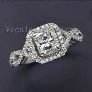 Vecalon mode ring bryllup band ring for kvinder 4ct-5A Zircon med cz ring i 925 Sterling Sølv Kvindelige Engagement ring Finger