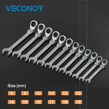 VECONOR 8-19mm Fleksible Hoved Kombination Skralde nøgle Sæt Skralde Nøgle Skruenøgle Skruenøgle Kedelig Blankpoleret CRV-Materiale