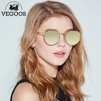 VEGOOS Polariserede Solbriller Kvinder Unisex Round Metal Frame Kørsel Briller Mode Retro Polaroid solbriller Til Kvinder #3178