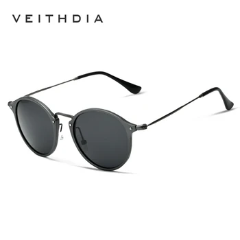 VEITHDIA Brand Designer Mode Unisex solbriller Polariseret Belægning Spejl Solbriller Runde Mandlige Briller Til Mænd/Kvinder 6358
