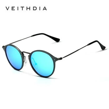 VEITHDIA Brand Designer Mode Unisex solbriller Polariseret Belægning Spejl Solbriller Runde Mandlige Briller Til Mænd/Kvinder 6358