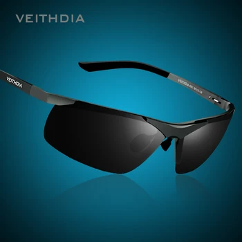 VEITHDIA Mærke Med Oprindelige Sag Mænds Polariserede Solbriller Uindfattede Rektangel UV 400 Spejl Herre solbriller Til Mænd 6501