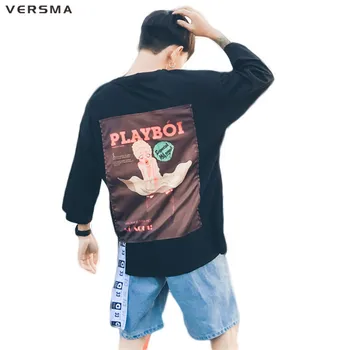 VERSMA 2017 koreanske Ulzzang Harajuku Bånd Patchwork Brev Trykt T-shirts til Mænd Sommeren GD Hip Hop Vintage Løs BF T-Shirts til Mænd