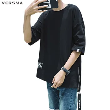 VERSMA 2017 Mode koreanske Harajuku Bånd, Side Lynlås Pathcwork T-shirt Mænd Sommeren Hip Hop Svalehale Løs Oversize T-Shirts til Mænd