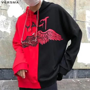 VERSMA Nye koreanske Harajuku BF Hætteklædte Graffiti Trykt Patchwork Hoodie Sweatshirt Mænd Efteråret Hip Hop Løs Unisex Sweatshirt Mænd