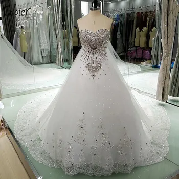 Vestido De Noiva 2018 Luksus Bryllup Kjoler Bold Kjole Kæreste Crystal Beaded med Long Train Brudekjole Bruden Kjoler