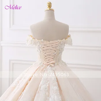 Vestido de Noiva Pynt Blonder Royal Tog Princess Wedding Dress 2018 Luksus Perler Blomster Båd Hals Bolden Kjole Brude Kjole