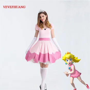 VEVEFHUANG Deluxe Adult Prinsesse Peach Kostume Kvinder, Prinsesse Peach Super Mario Bros Part Cosplay Kostumer, Halloween Kostumer