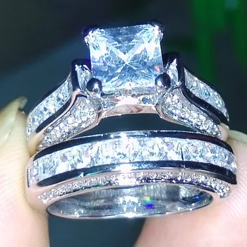 Victoria Wieck Prinsesse Cut Antikke smykker Dazzing 925 Sterling Sølv, Hvid AAA-CZ sten Bryllup Brude Ring Gave Størrelse 5-11