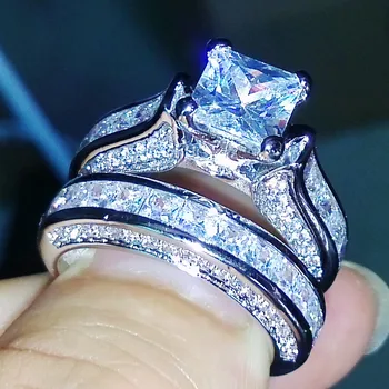Victoria Wieck Prinsesse Cut Antikke smykker Dazzing 925 Sterling Sølv, Hvid AAA-CZ sten Bryllup Brude Ring Gave Størrelse 5-11