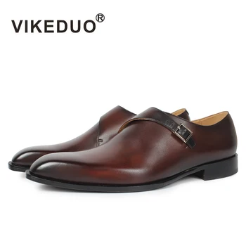 Vikeduo 2018 håndlavet designer Vintage mode luksus casual Bryllup Part mærke mandlige sko i Ægte Læder Herre munk kjole Sko