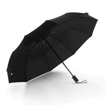 Vind Resistent Folde Automatisk Paraply Regn Kvinder Auto Luksus Stor Vindtæt Læder håndtag Parasoller Regn For Mænd Parasol