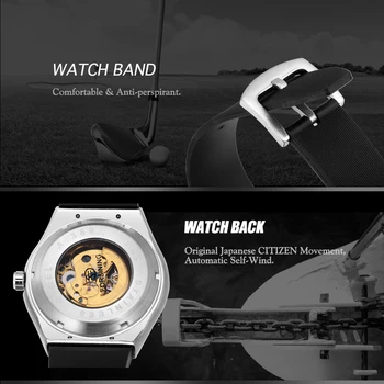 VINDEREN Mænd Militære Ure 2018 Mode Auto Mekanisk Armbåndsur gummirem Skelet Rustfrit stål Sag reloj hombre+ MAX