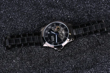 Vinderen Skelet mekaniske ure, luksus mænd sort vandtæt mode afslappet militære mærke sports ure armbåndsur relogios
