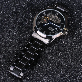 Vinderen Skelet mekaniske ure, luksus mænd sort vandtæt mode afslappet militære mærke sports ure armbåndsur relogios