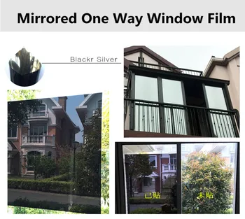 Vinduet Film Black Silver House One-Way Mirror Glass Film Nuance Reflekterende Privatliv 20