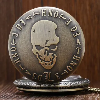 Vintage Bronze Mode Deathe Bemærk Tema Skull Design lommeur med Kæde
