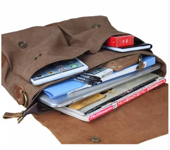 Vintage casual mænds bærbare rejsetaske lærred postbud taske Messenger taske med crazy horse læder 14 Tommer Laptop Taske på Tværs af Kroppen