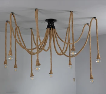 Vintage Hamp Reb Lysekrone i Antik Klassiske Justerbar DIY Spider Lampe Lys Loft Retro Edison Pæren Pedant Lampe til hjemmet